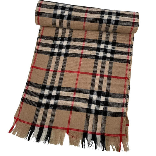 Vintage 90s Burberry Tan Brown Nova Check Thin Wool Scarf
