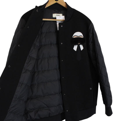 Fendi Black Karlito Full Zip Logo Appliqué Down Bomber Jacket