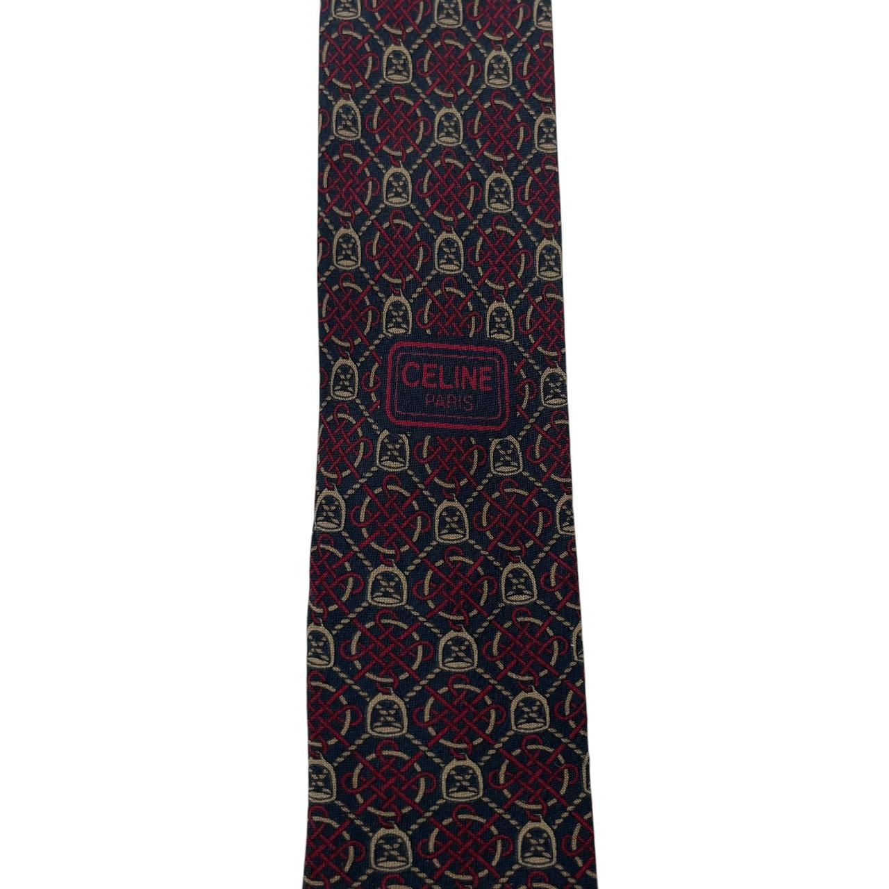 Vintage Celine Paris Burgundy and Navy Blue Silk Tie