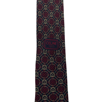 Vintage Celine Paris Burgundy and Navy Blue Silk Tie