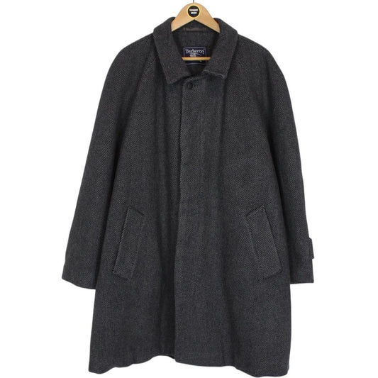 Vintage 90s Burberry Grey and Black Herringbone Wool/Camelhair Overcoat
