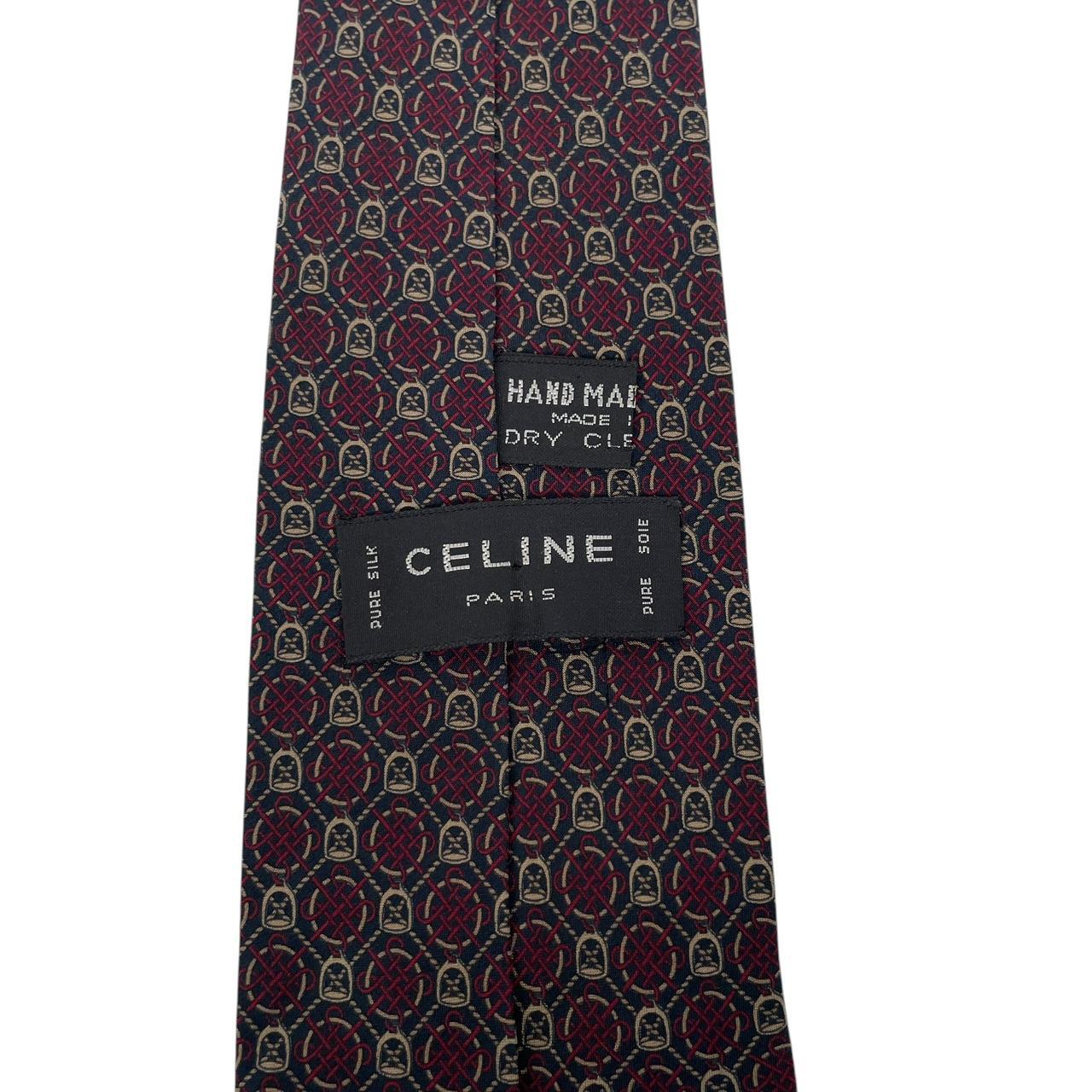 Vintage Celine Paris Burgundy and Navy Blue Silk Tie