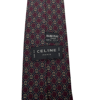 Vintage Celine Paris Burgundy and Navy Blue Silk Tie