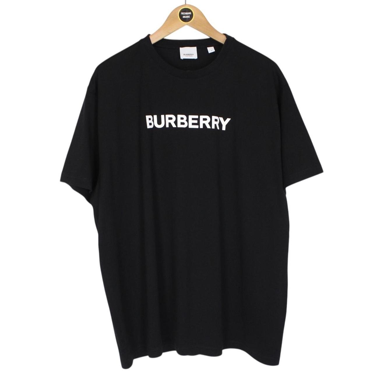 Burberry Black and White Logo Print Spellout Short Sleeve T-Shirt