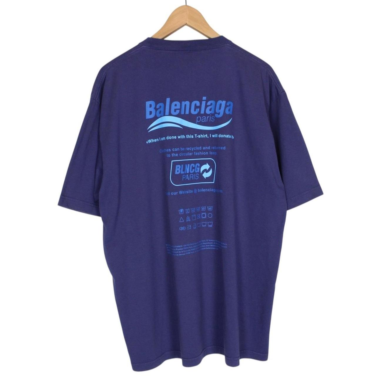 Balenciaga Blue Recycle Logo Print Short Sleeve Cotton T-Shirt