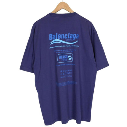 Balenciaga Blue Recycle Logo Print Short Sleeve Cotton T-Shirt