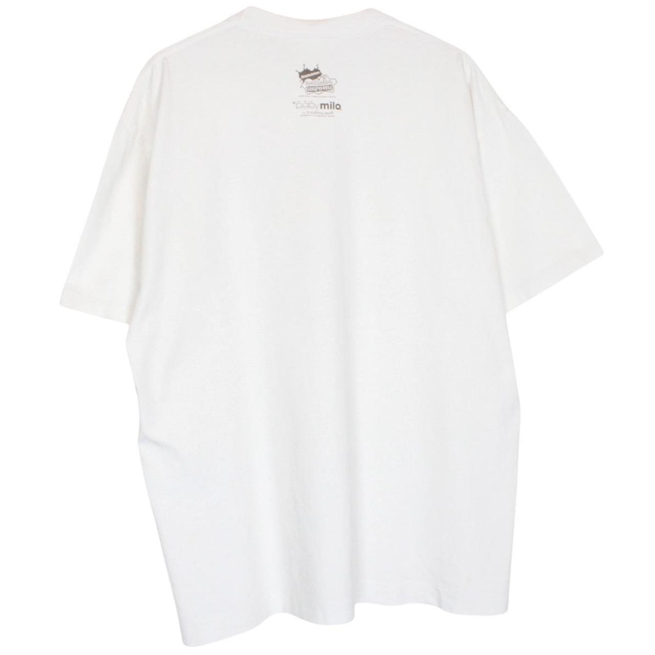 BAPE white graphic t-shirt featuring Spongebob Milo Bob print and pocket detail.