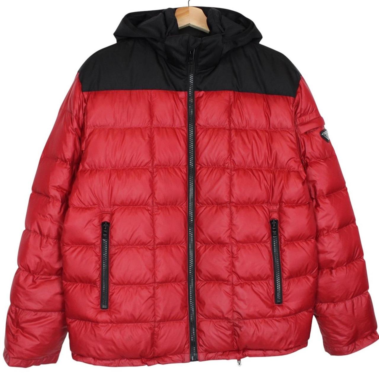 Prada Nylon Red and Black Full Zip Down Puffer Jacket