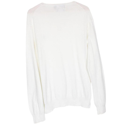 Polo Ralph Lauren white knit v-neck jumper with embroidered logo and pima cotton material.