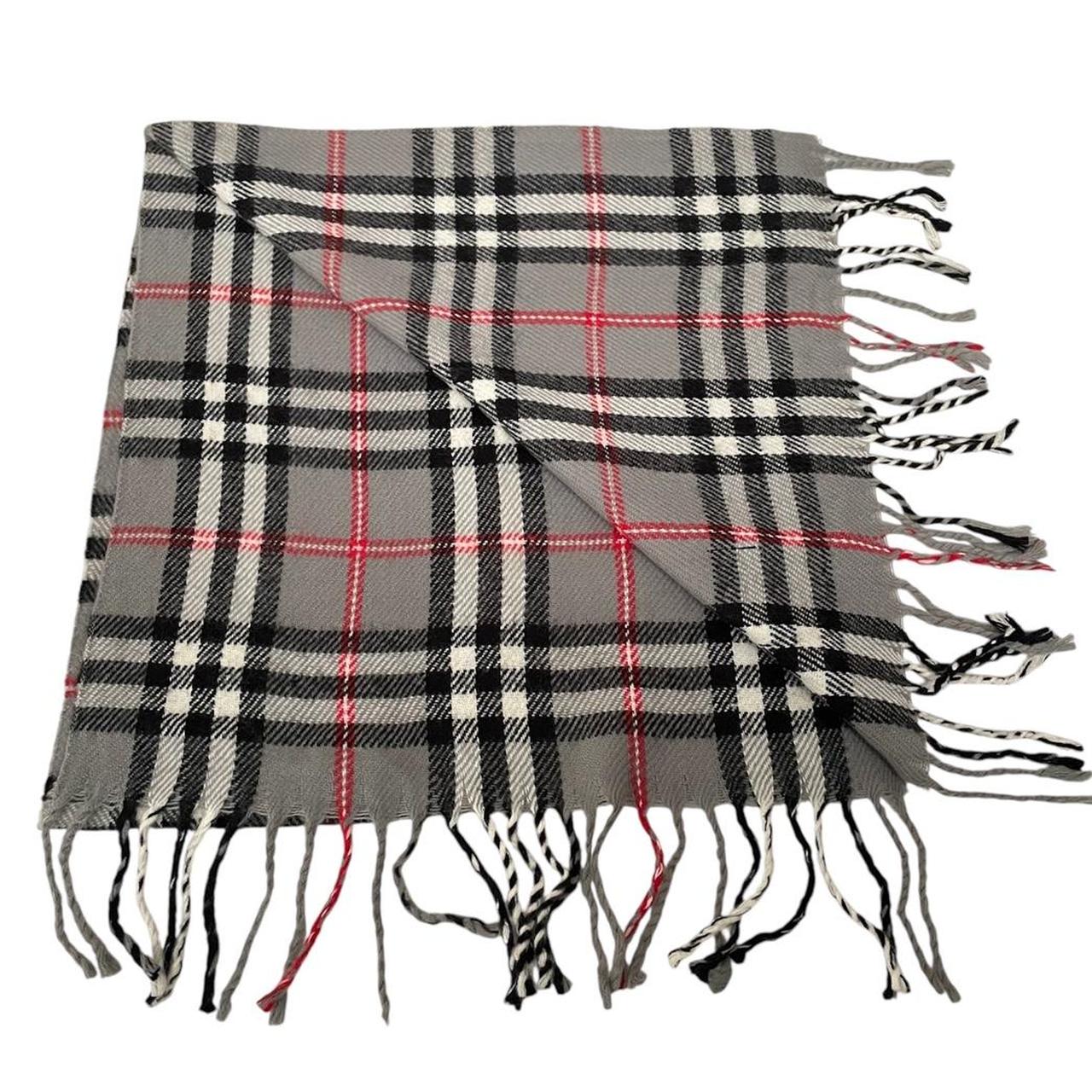 Vintage 90s Burberry Grey Nova Check Lambswool Scarf