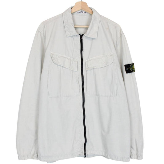 Stone Island AW 2022 Pale Blue Full Zip Cotton Overshirt Jacket
