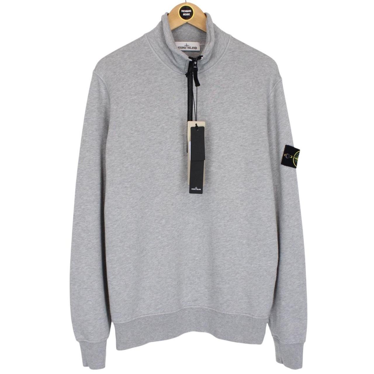 Stone Island SS 2022 Grey Cotton 1/4 Zip Sweatshirt Jumper