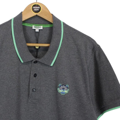 Kenzo Paris Dark Grey Tiger Short Sleeve Cotton Polo Shirt