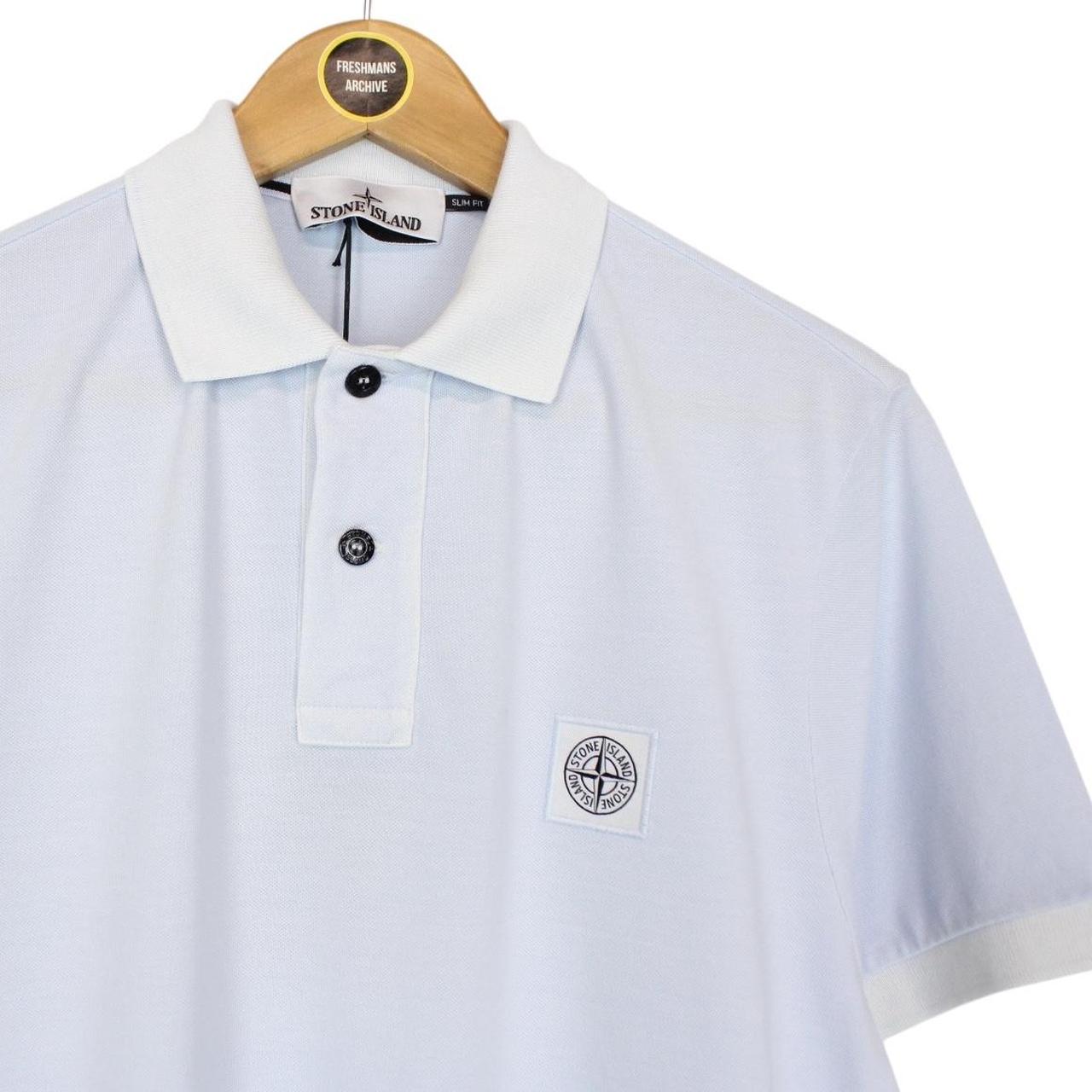 Stone Island Light Blue Organic Cotton Short Sleeve Compass Polo Shirt