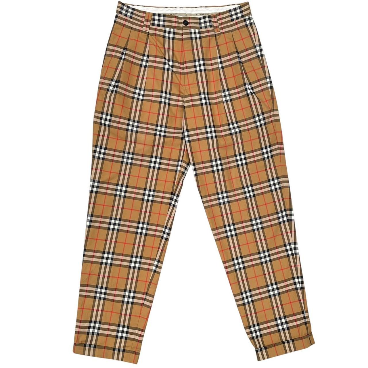 Burberry Tan Brown Nova Check Cotton Trousers