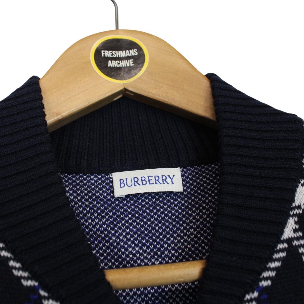 Burberry Navy Blue and White Wool Blend Knit Full Zip Jumper