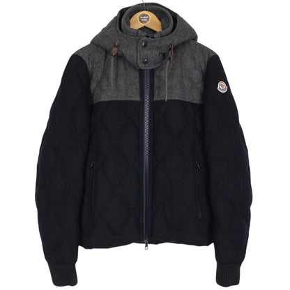 Moncler Labastide Navy Blue and Grey Wool Hooded Down Jacket
