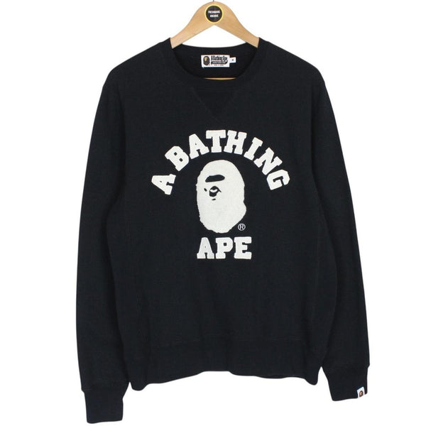 Bape Black and White Crew Neck Logo Print Sweatshirt Jumper