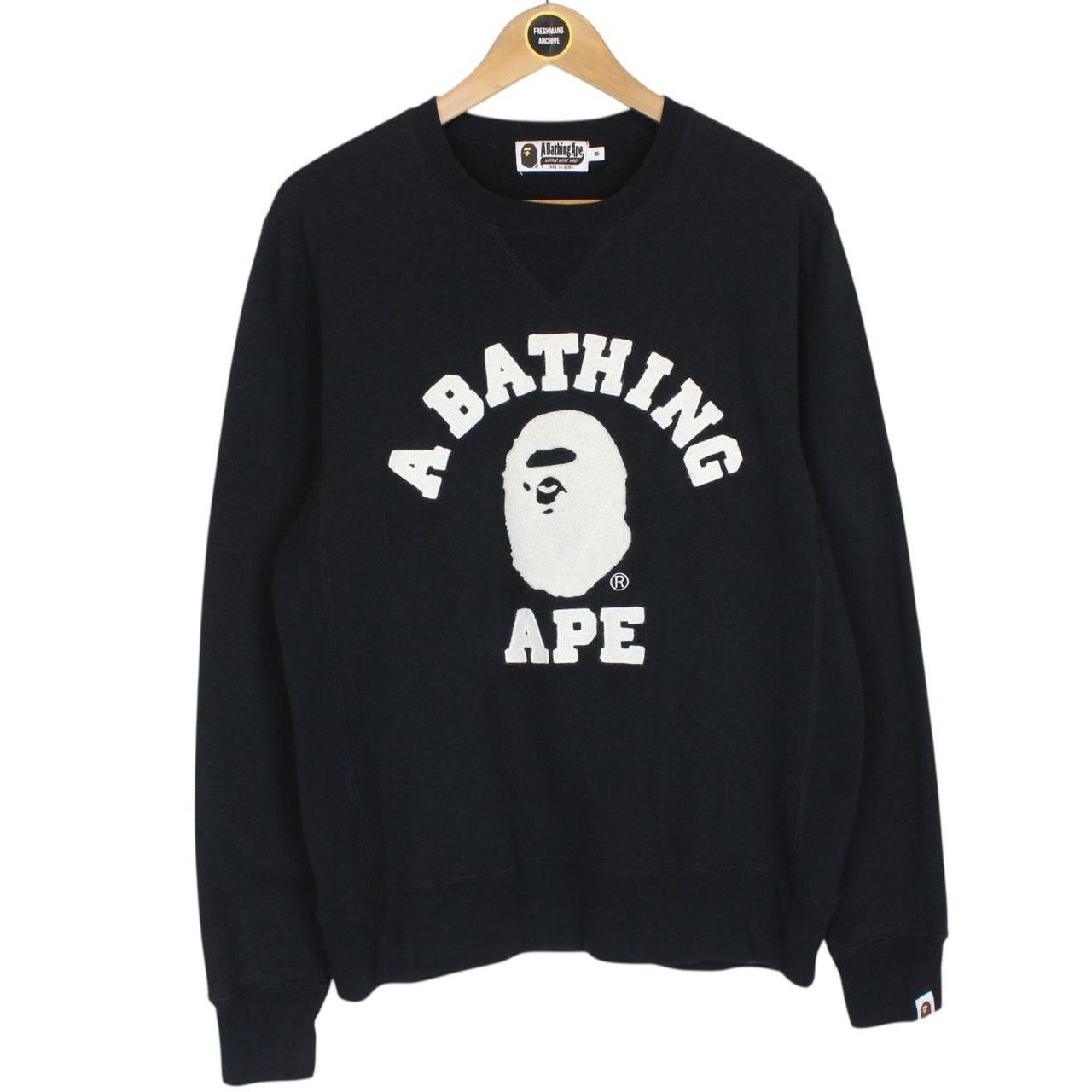 Bape Black and White Crew Neck Logo Print Sweatshirt Jumper