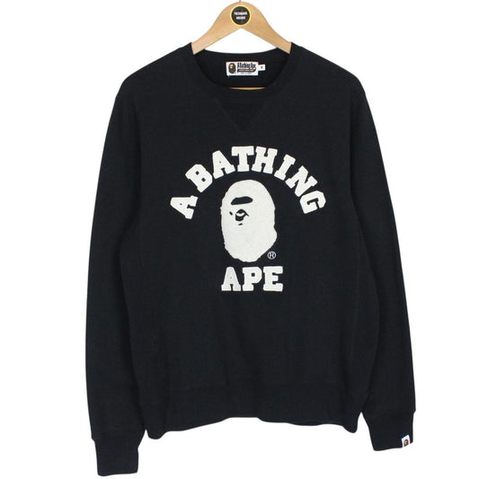 Bape Black and White Crew Neck Logo Print Sweatshirt Jumper