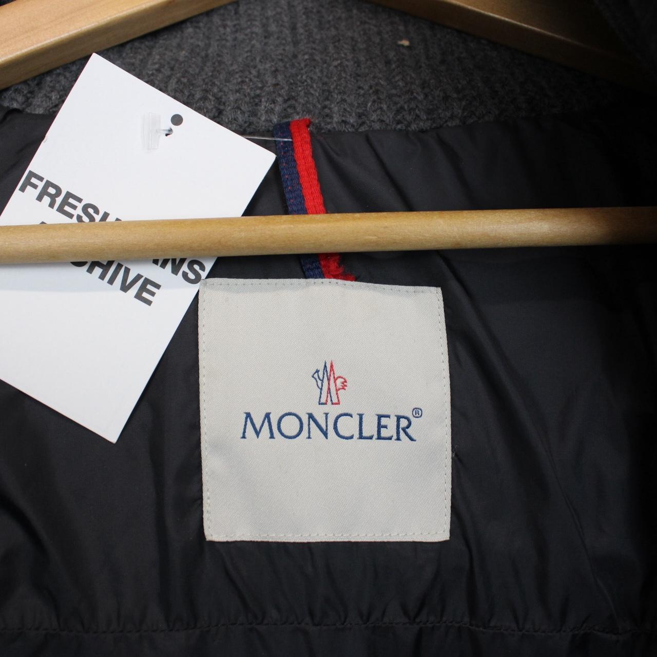 Moncler Labastide Navy Blue and Grey Wool Hooded Down Jacket