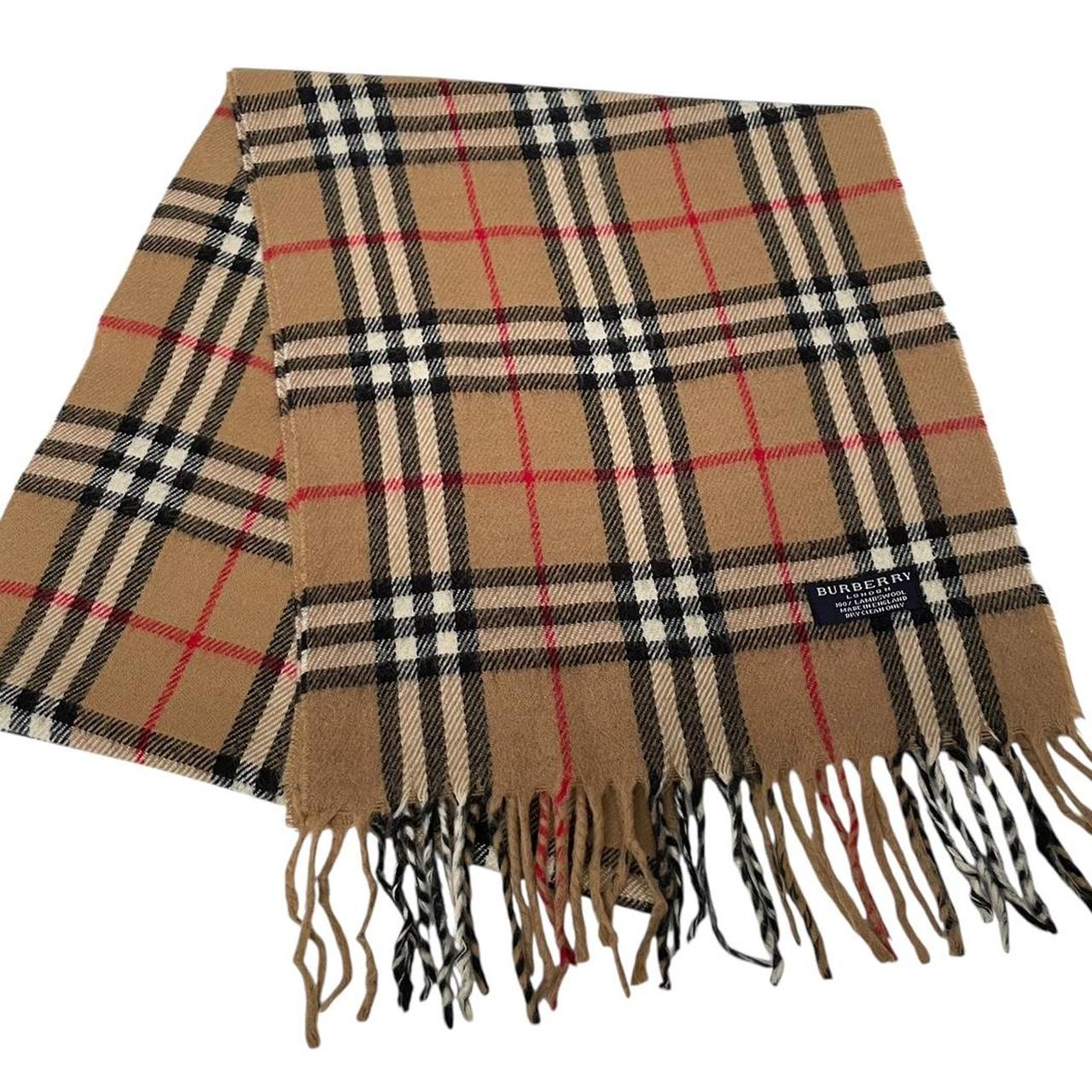 Vintage 90s Burberry Tan Brown Nova Check Lambswool Scarf