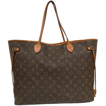 Louis Vuitton brown tote bag with monogram canvas and leather accents, pre-loved condition.