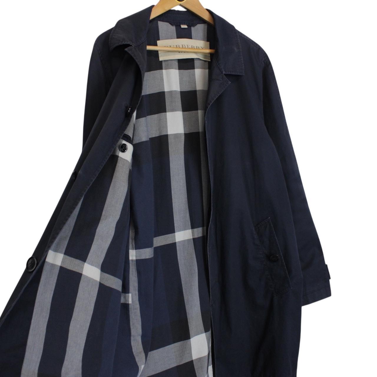 Burberry Brit Navy Blue Single Breasted Nova Check Lined Car Coat