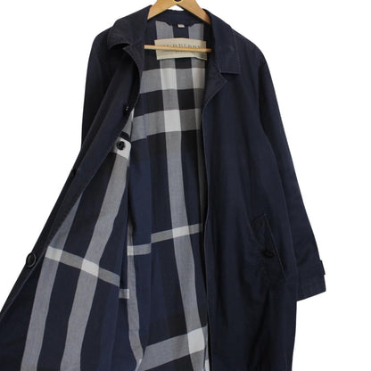 Burberry Brit Navy Blue Single Breasted Nova Check Lined Car Coat