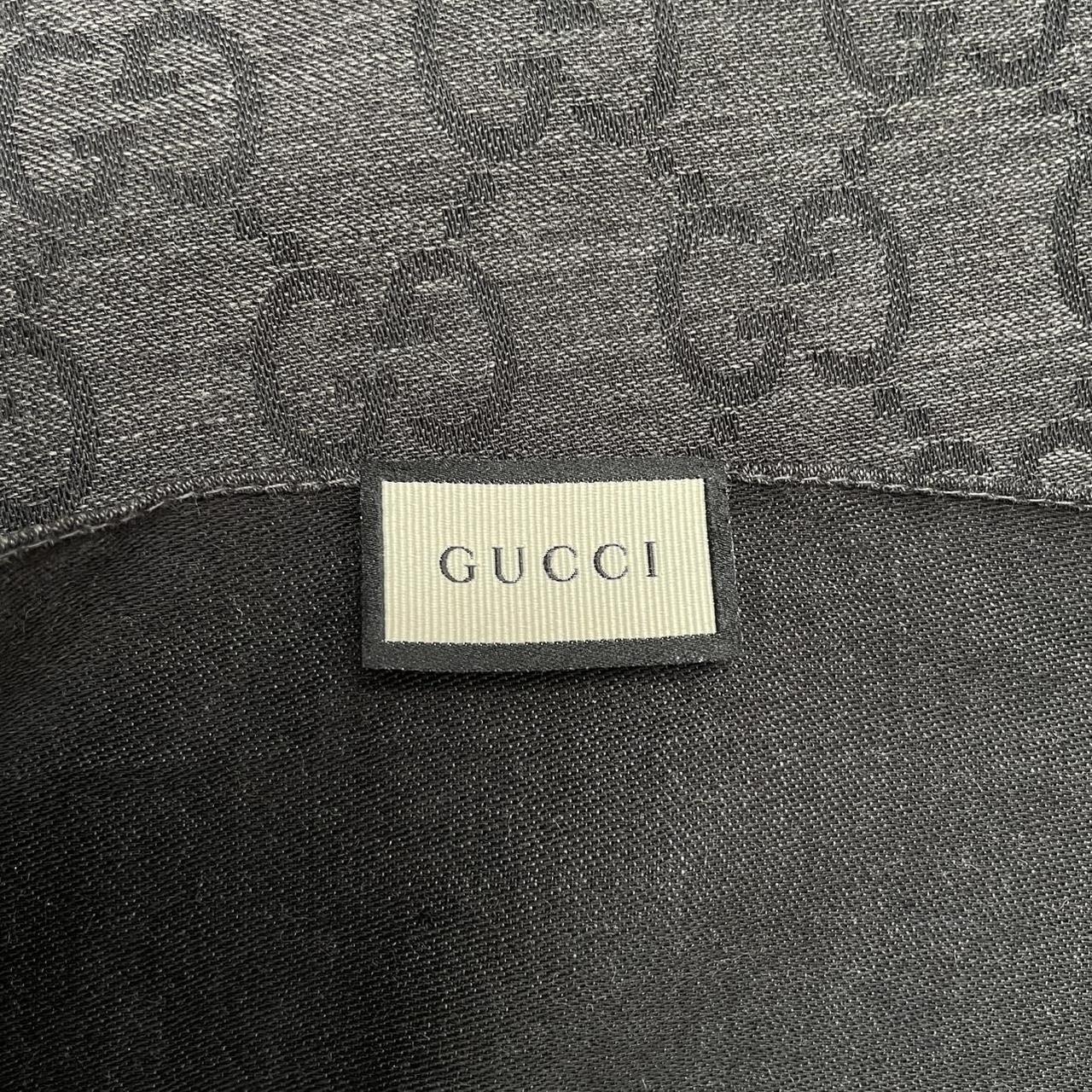 Gucci Black and Grey GG Monogram Frayed Wool Shawl Scarf