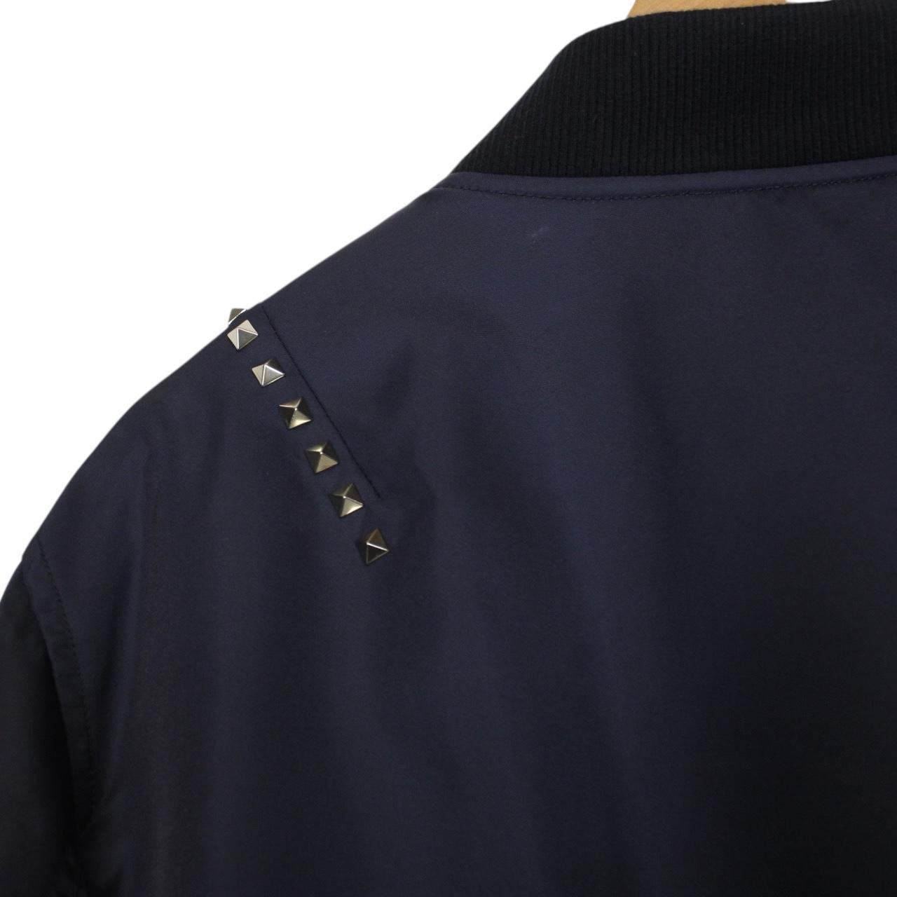 Valentino Navy Blue Rockstud Full Zip Nylon Bomber Jacket