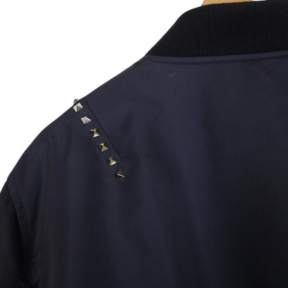 Valentino Navy Blue Rockstud Full Zip Nylon Bomber Jacket