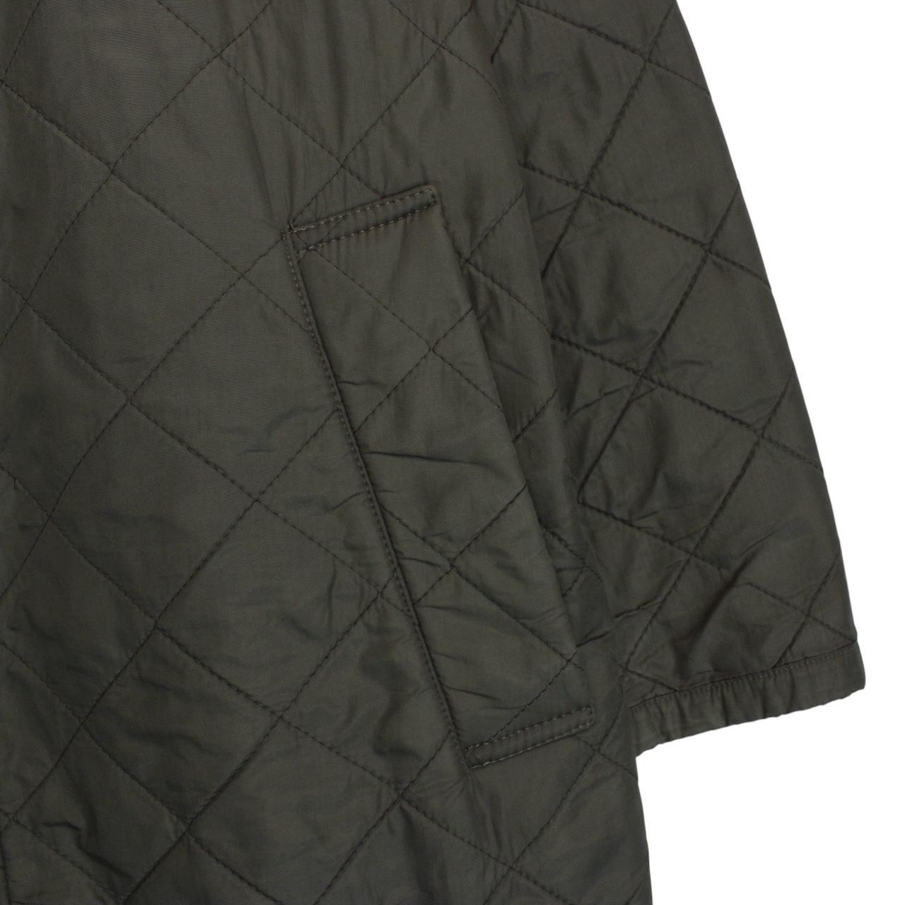 Burberry khaki green quilted field jacket with Nova Check pattern and logo details.