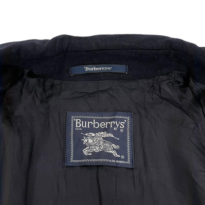 Vintage 90s Burberry Navy Blue Belted Wool Overcoat