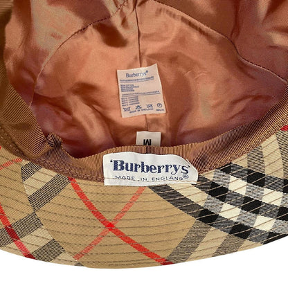 Vintage 80s Burberry Tan Brown Nova Check Cotton Bucket Hat