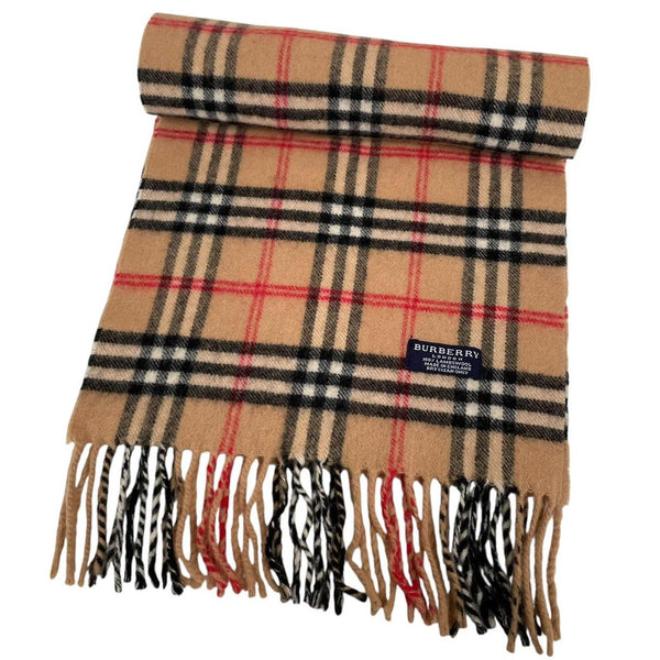 Vintage 90s Burberry Tan Brown Nova Check Lambswool Scarf