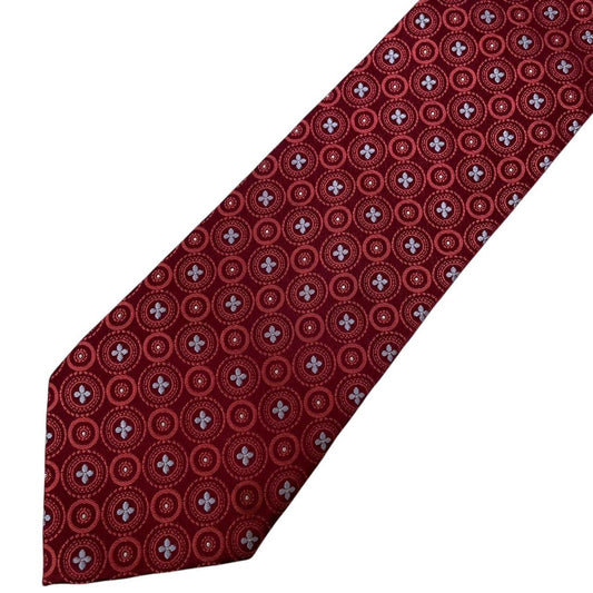 Vintage Aquascutum Burgundy Geometric Print Silk Tie