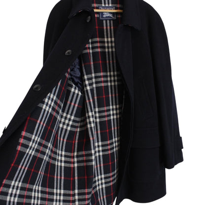 Vintage 90s Burberry Navy Blue Merino Wool Blend Coat