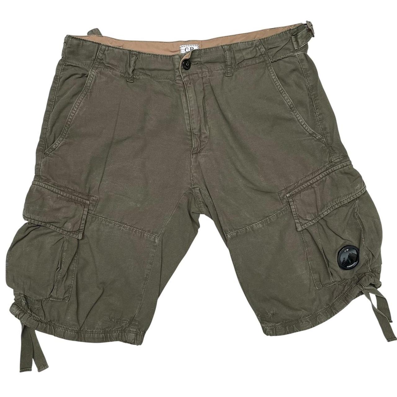 CP Company Khaki Green Cotton Lens Cargo Shorts