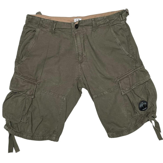 CP Company Khaki Green Cotton Lens Cargo Shorts