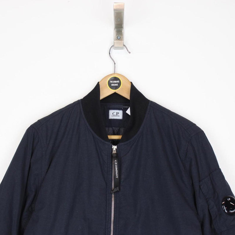 CP Company Navy Blue Full Zip Flatt Nylon Lens Bomber Jacket