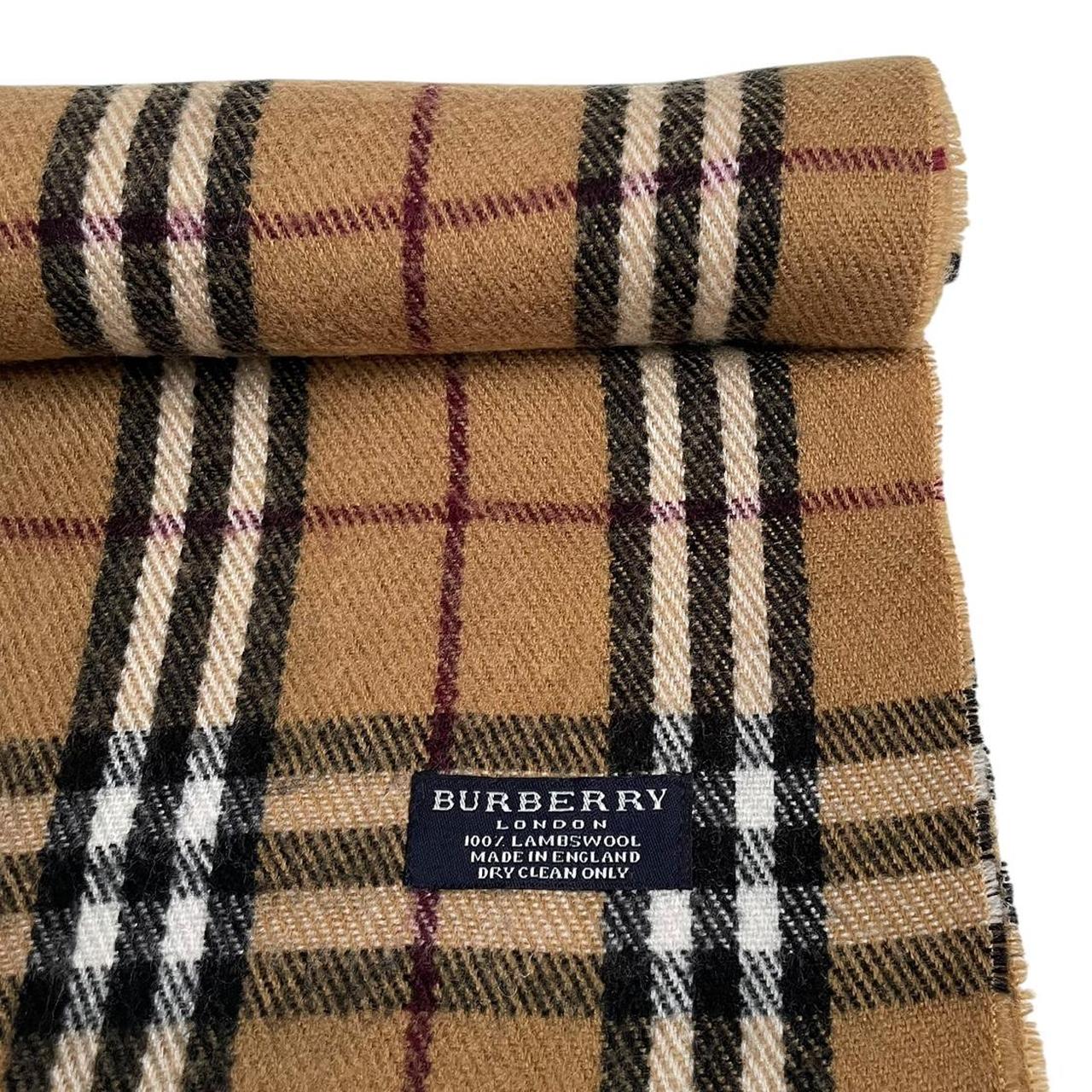 Vintage 90s Burberry Tan Brown Nova Check Lambswool Scarf