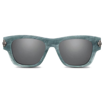 Dior sunglasses black and turquoise marble design with Wayfarer shape and logo.