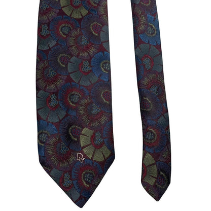 Christian Dior multicoloured tie featuring intricate patterns in silk and polyester.