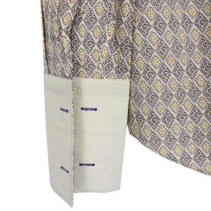 Paul Smith cream formal shirt with multicoloured abstract pattern and long sleeves.