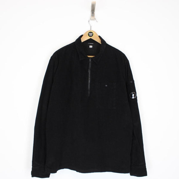 CP Company Black Corduroy 1/4 Zip Lens Overshirt Jacket