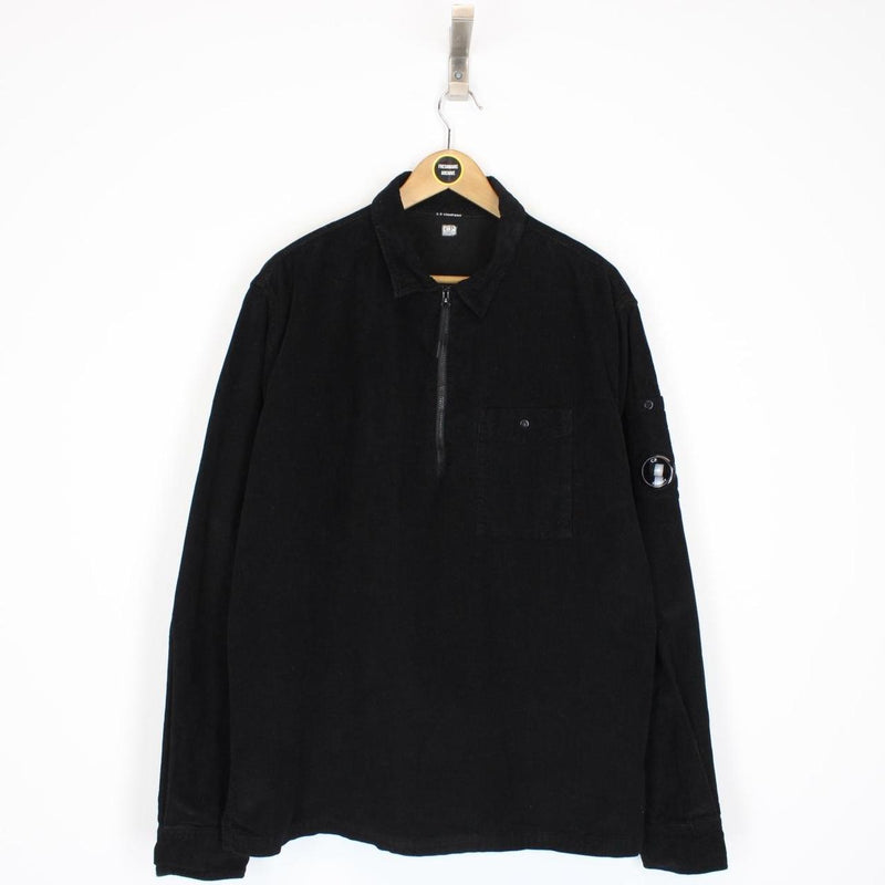 CP Company Black Corduroy 1/4 Zip Lens Overshirt Jacket
