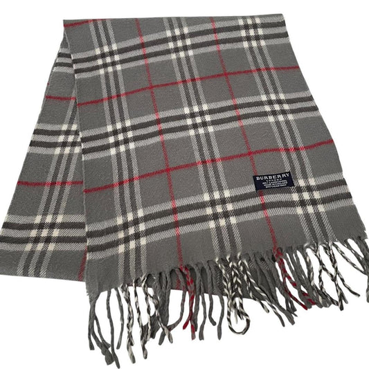 Vintage 90s Burberry Grey Nova Check Lambswool Scarf