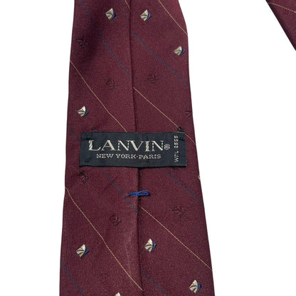 Lanvin burgundy silk tie featuring logo print and smooth texture.