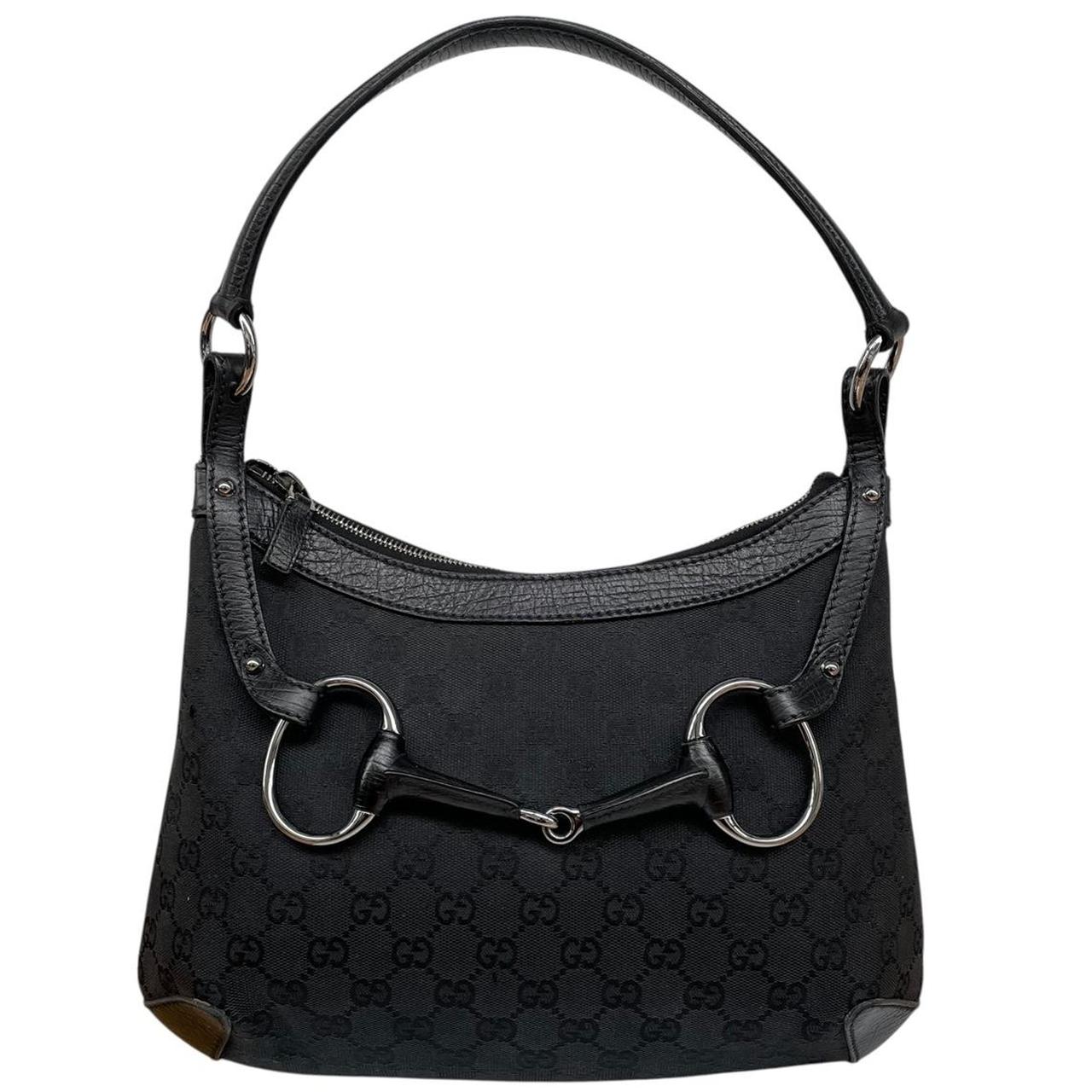 Gucci Black GG Monogram Canvas/Leather Horsebit Shoulder Bag